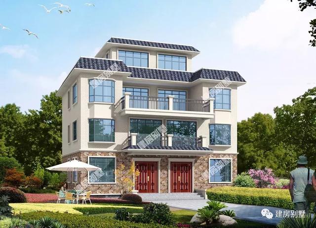 兩棟小戶型的雙拼別墅設(shè)計(jì)圖，第一棟坡屋頂時(shí)尚美觀，第二棟平屋頂造價(jià)低，還能做空中花園