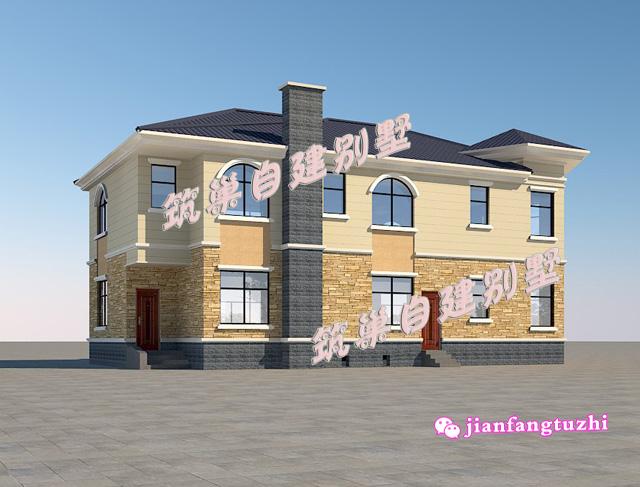 二層帶煙囪農(nóng)村自建別墅設(shè)計圖，磚混結(jié)構(gòu)18x10米160平米，主體造價25萬