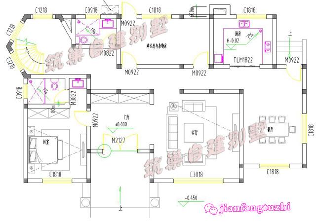 二層帶煙囪農(nóng)村自建別墅設(shè)計圖，磚混結(jié)構(gòu)18x10米160平米，主體造價25萬