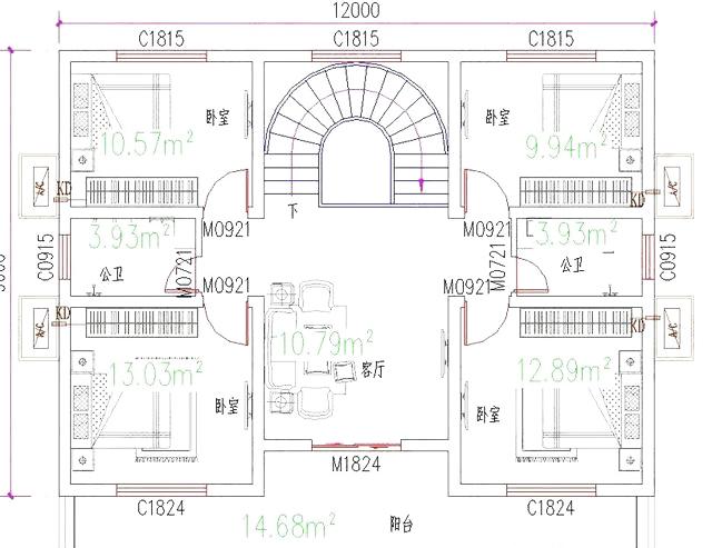 一款設(shè)計(jì)極其精巧的二層農(nóng)村小別墅設(shè)計(jì)圖，開間進(jìn)深12*9米6間臥室主體造價(jià)25萬