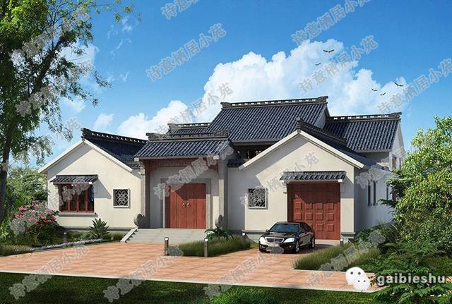 20×22米二層四合院中式別墅設(shè)計圖，設(shè)置內(nèi)院、圍墻，有主樓和副樓，私密性極高，仿佛與世隔絕，恬靜淡雅