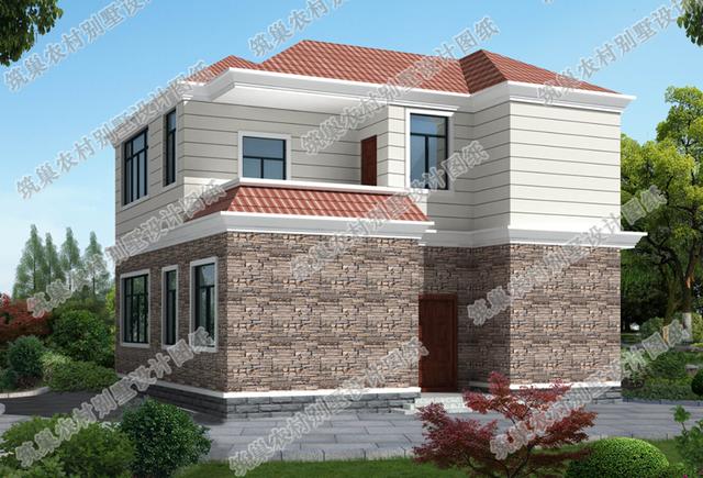 農(nóng)村二層自建房全套施工效果圖25萬11×11米1廳4臥，有飄窗、雙露臺設(shè)計，施工難度低