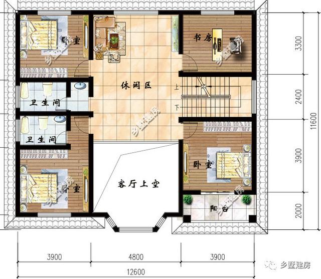 一款二層農村自建別墅設計圖，淡黃色的外觀墻，既不顯庸俗又很好得融入鄉(xiāng)村環(huán)境