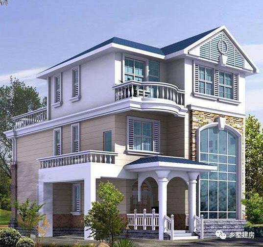 一款二層農村自建別墅設計圖，淡黃色的外觀墻，既不顯庸俗又很好得融入鄉(xiāng)村環(huán)境