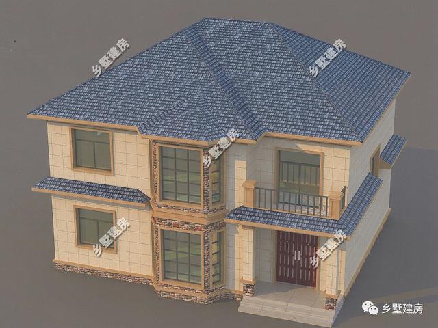 一款二層農村自建別墅設計圖，淡黃色的外觀墻，既不顯庸俗又很好得融入鄉(xiāng)村環(huán)境