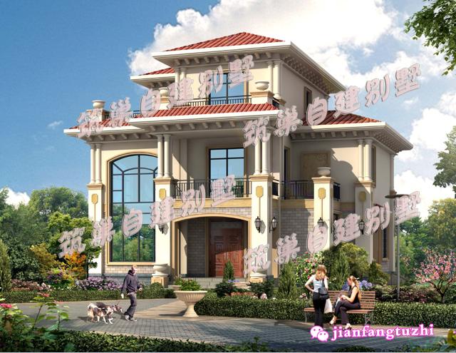 13x10.8米三層自建別墅小洋樓設計圖，磚紅色屋頂+超大落地窗+大露臺，真是太漂亮了