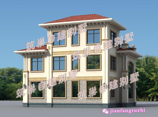 13x10.8米三層自建別墅小洋樓設計圖，磚紅色屋頂+超大落地窗+大露臺，真是太漂亮了