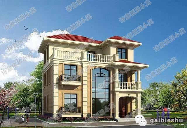 11×9米三層簡(jiǎn)歐風(fēng)格別墅設(shè)計(jì)圖，屋頂有大露臺(tái)，主體造價(jià)30萬左右