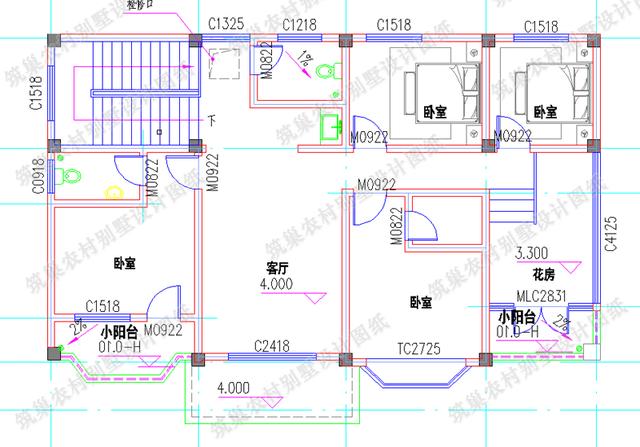 二層帶堂屋陽光花房農村自建房全套施工效果圖15×9米，主體造價30萬