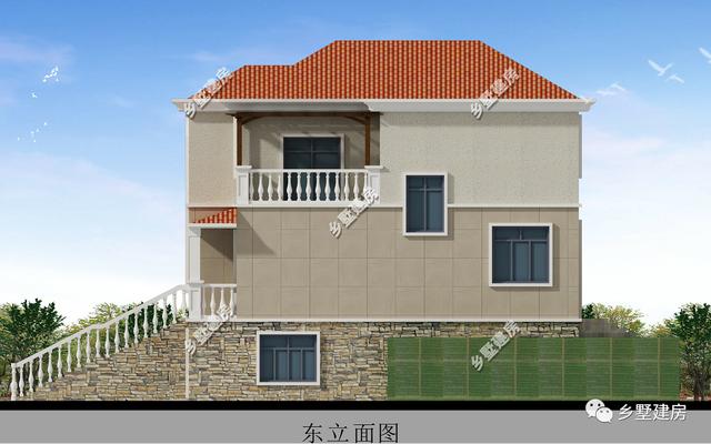 60平大車庫(kù)3層自建簡(jiǎn)歐別墅圖，映入眼簾的是一排階梯直接可以上二樓，非常的大氣，你值得擁有