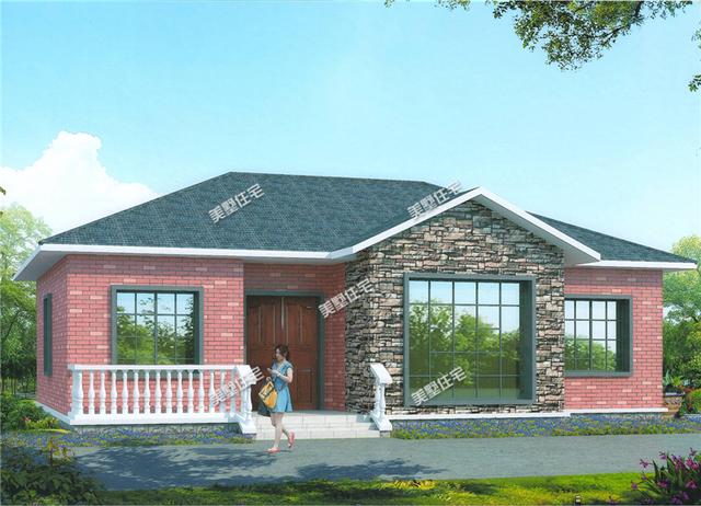 占地140平方米的一層簡歐式別墅設(shè)計圖，造價15萬，過年回家住這個就夠了！