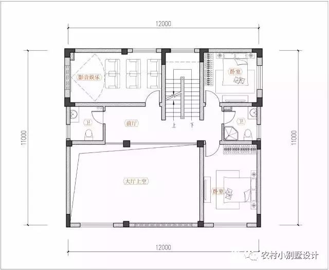 12×11米徽式三層農(nóng)村別墅設(shè)計圖，復式結(jié)構(gòu)