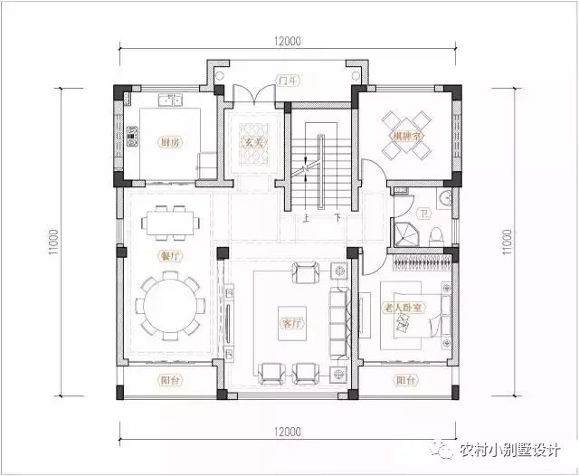 12×11米徽式三層農(nóng)村別墅設(shè)計圖，復式結(jié)構(gòu)