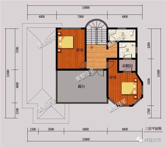 13X15米時尚的3層歐式風(fēng)格別墅戶型圖，旋轉(zhuǎn)樓梯+挑空客廳，年輕人眼中的潮流典型