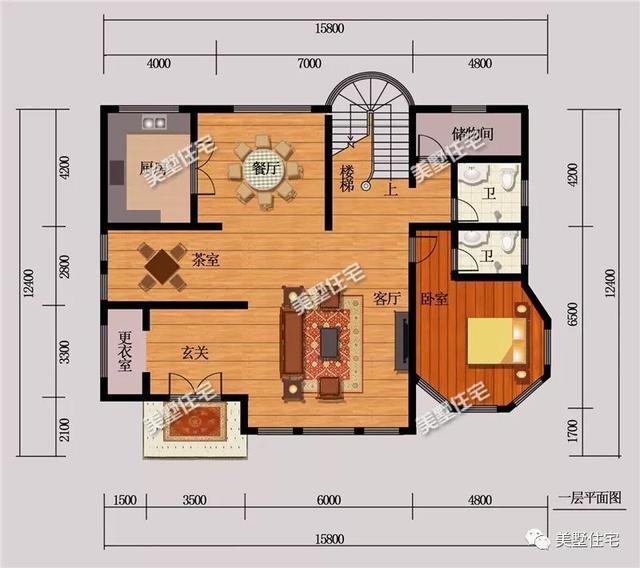 13X15米時尚的3層歐式風(fēng)格別墅戶型圖，旋轉(zhuǎn)樓梯+挑空客廳，年輕人眼中的潮流典型