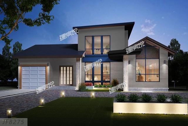 三層私人定制現(xiàn)代風(fēng)別墅圖，開間7.5米，外觀明快簡潔，讓人百看不厭