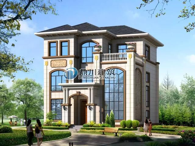 127平歐式三層復式別墅圖，挑空客廳+大露臺，主體造價32-42萬，超級實用哦