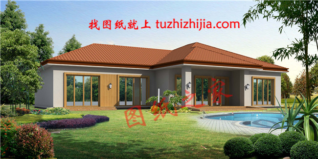 美式和田園風(fēng)格結(jié)合的農(nóng)村一層平房設(shè)計(jì)圖，帶效果圖