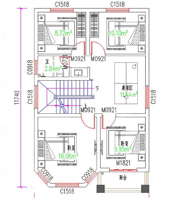 集奢華與實用為一體的帶挑空客廳四層農(nóng)村別墅設(shè)計圖紙，35萬8×12米，很不錯