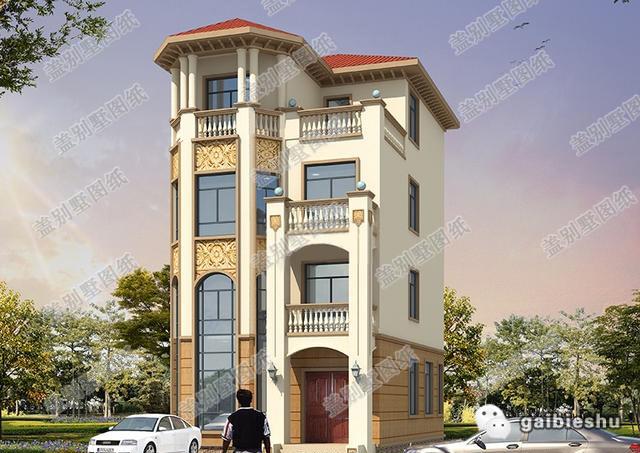 集奢華與實用為一體的帶挑空客廳四層農(nóng)村別墅設(shè)計圖紙，35萬8×12米，很不錯