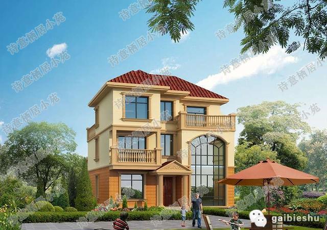 三層帶挑空客廳的農(nóng)村別墅設(shè)計(jì)圖，占地尺寸適中，主體造價(jià)30萬(wàn)左右。