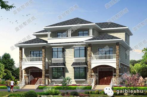 二層雙拼別墅設(shè)計(jì)圖，對(duì)稱(chēng)式設(shè)計(jì)和布局，增加建筑的整潔大氣感，主體造價(jià)40萬(wàn)。