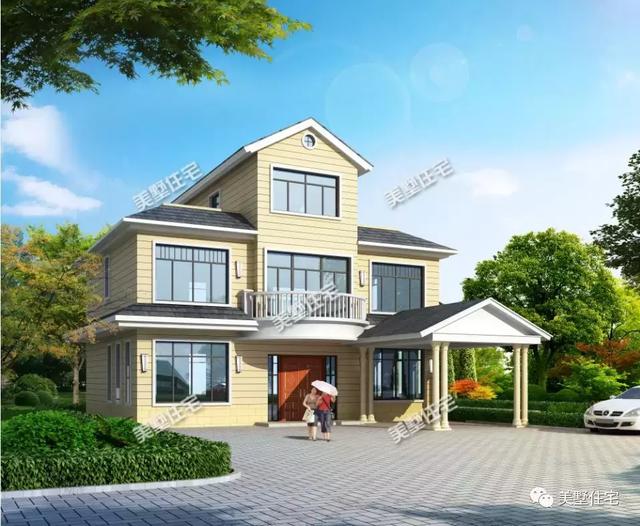 三層歐式別墅設計圖，造型簡約卻氣質獨特，室外帶涼亭，創(chuàng)造出讓您享受鄉(xiāng)間美好時光的理想居所