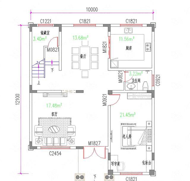 三層簡歐新農(nóng)村自建房設(shè)計圖，開間進深10米×12.1米，外觀富氣華貴。