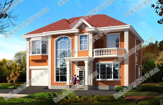 二層農(nóng)村別墅設(shè)計圖，帶旋轉(zhuǎn)樓梯+挑空客廳車庫套間，造價30萬