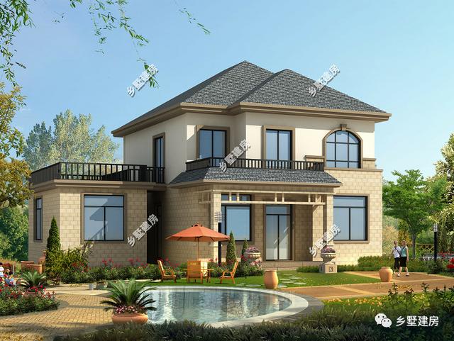 這款別墅設(shè)計圖花30萬就能建，帶水池，有花草綠植