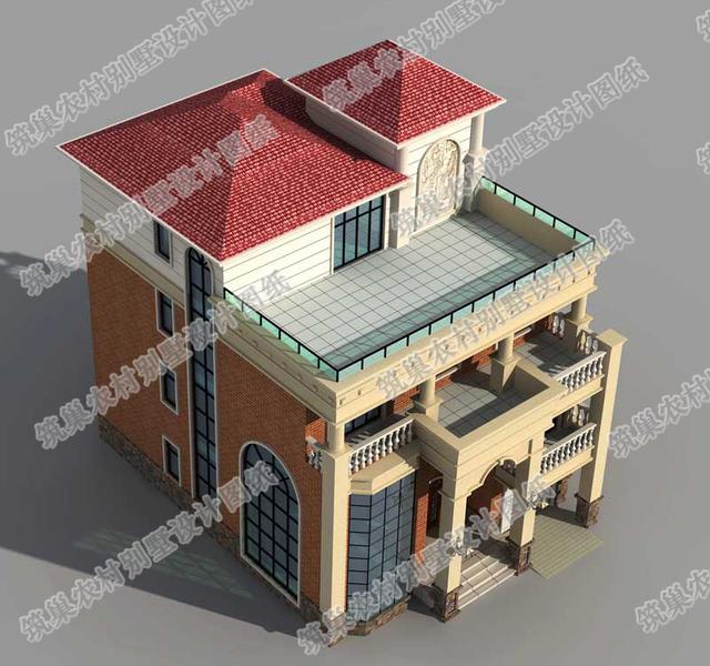 復(fù)式四層農(nóng)村別墅全套施工效果圖，大氣漂亮，12×16米4廳9臥，設(shè)計(jì)感十足