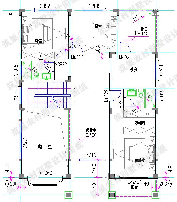 復(fù)式四層農(nóng)村別墅全套施工效果圖，大氣漂亮，12×16米4廳9臥，設(shè)計(jì)感十足