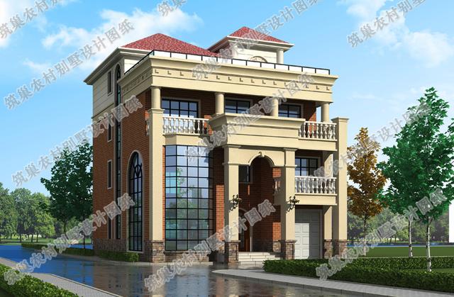 復(fù)式四層農(nóng)村別墅全套施工效果圖，大氣漂亮，12×16米4廳9臥，設(shè)計(jì)感十足