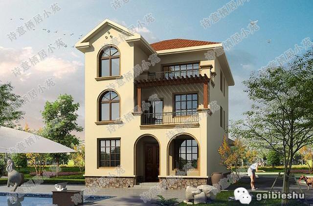 經(jīng)典三層地中海風(fēng)別墅設(shè)計圖，美感十足，占地120平，造價30萬。