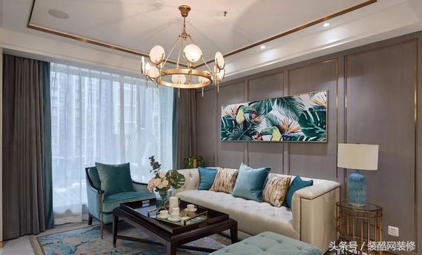 109平清新孔雀綠簡(jiǎn)美風(fēng)，客廳清新孔雀綠優(yōu)雅有格調(diào)，裝修20萬(wàn)，你心動(dòng)嗎？