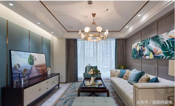 109平清新孔雀綠簡(jiǎn)美風(fēng)，客廳清新孔雀綠優(yōu)雅有格調(diào)，裝修20萬(wàn)，你心動(dòng)嗎？