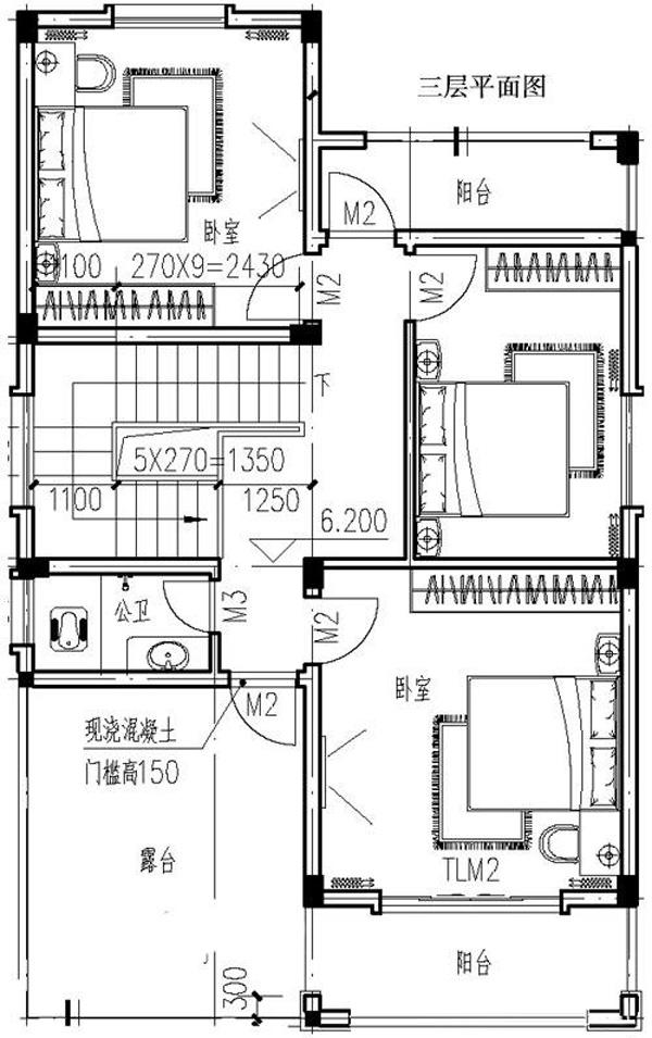 傳統(tǒng)中式風格三層別墅設計圖，帶車庫，帶后院
