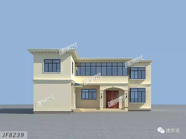 三款農(nóng)村自建別墅設(shè)計(jì)圖，帶露臺(tái)和院子，一家人坐在院子里其樂(lè)融融