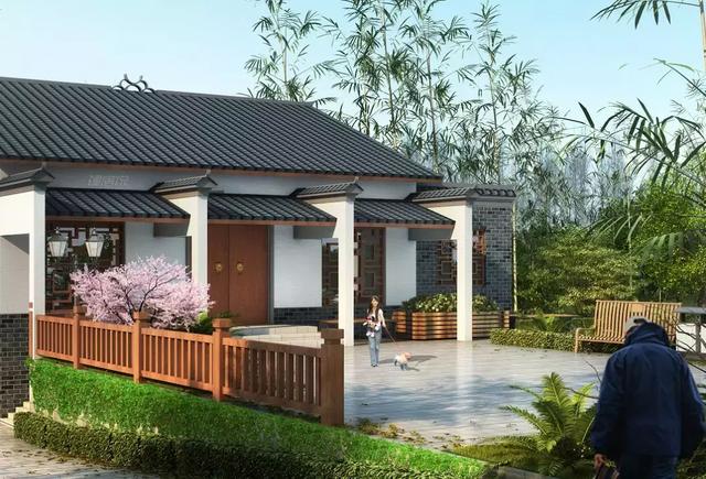 三款農(nóng)村自建別墅設(shè)計(jì)圖，帶露臺(tái)和院子，一家人坐在院子里其樂(lè)融融