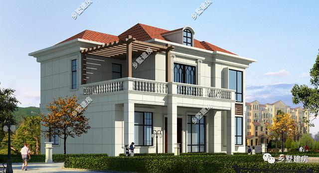 二層歐式自建房別墅設(shè)計(jì)圖，5室3廳3衛(wèi)，簡(jiǎn)潔大氣，挺適合咱們老百姓的