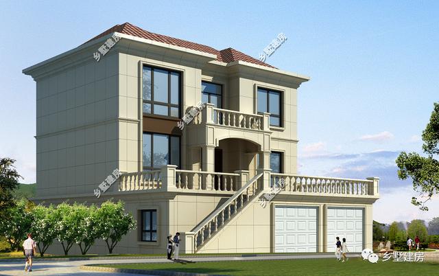 二層歐式自建房別墅設(shè)計(jì)圖，5室3廳3衛(wèi)，簡(jiǎn)潔大氣，挺適合咱們老百姓的