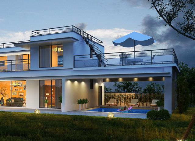 現(xiàn)代風(fēng)別墅設(shè)計(jì)圖，帶私家泳池，帶庭院，這種舒適悠閑的生活你向往么