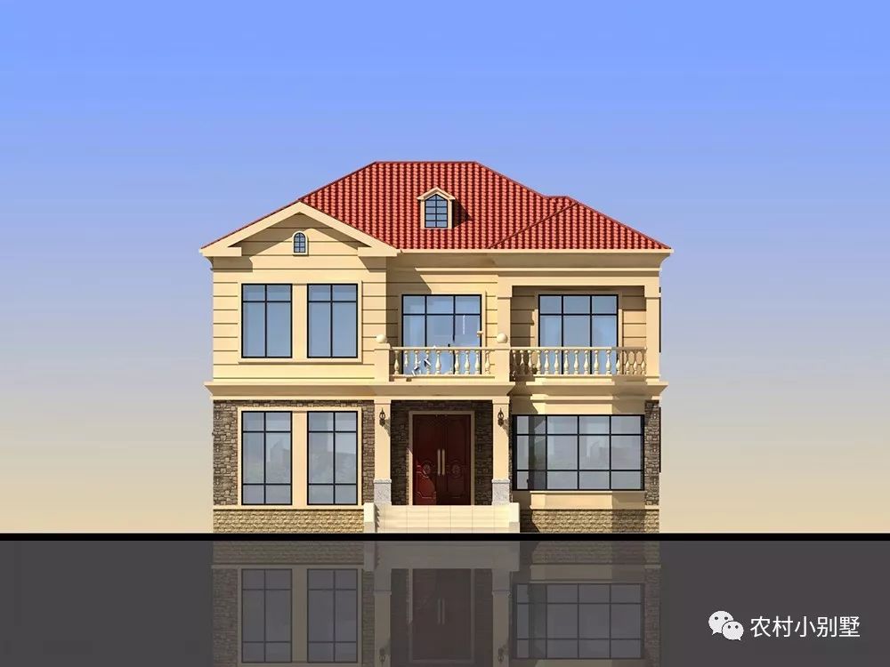 12X11米美式雙層農(nóng)村別墅設(shè)計圖，落地采光窗+坡屋頂