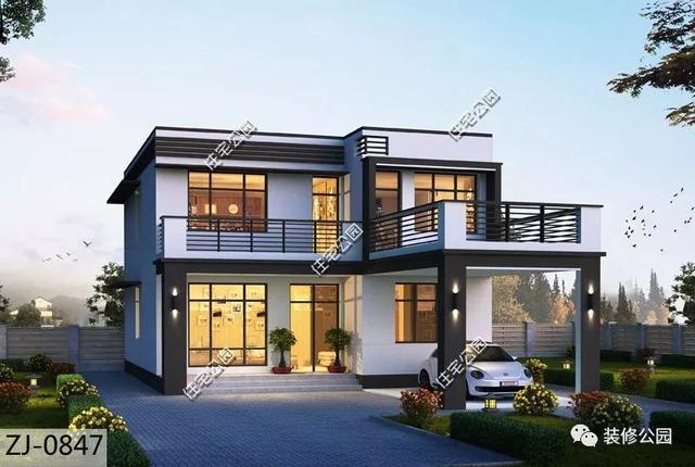 現(xiàn)代風格別墅設(shè)計圖，9×11米，內(nèi)附裝修效果圖