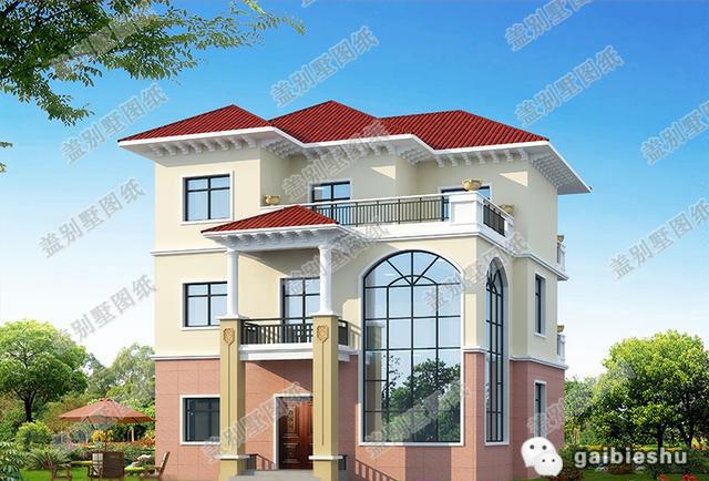 三層簡歐式別墅設(shè)計圖，帶大露臺，大氣時尚，主體造價40萬左右。