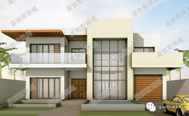 現(xiàn)代風格二層別墅設計圖，帶超大落地窗和二樓露臺，經(jīng)濟實用。