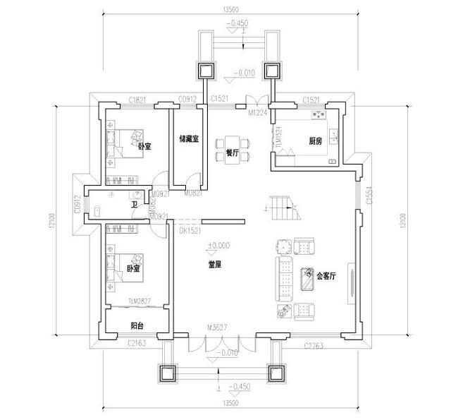 三層農(nóng)村自建房，開間進(jìn)深14.4×12.1米，帶挑空客廳+大露臺和晾衣平臺，給老人居住最佳