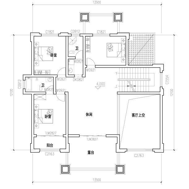 三層農(nóng)村自建房，開間進(jìn)深14.4×12.1米，帶挑空客廳+大露臺和晾衣平臺，給老人居住最佳
