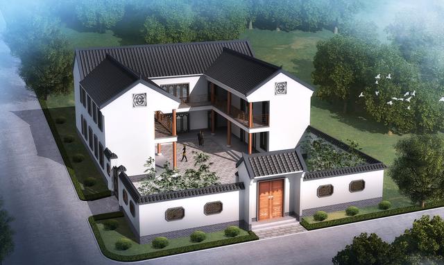 二層中式風(fēng)格別墅設(shè)計圖，19x17米，9室3廳自帶小院，中式才是國人最愛！