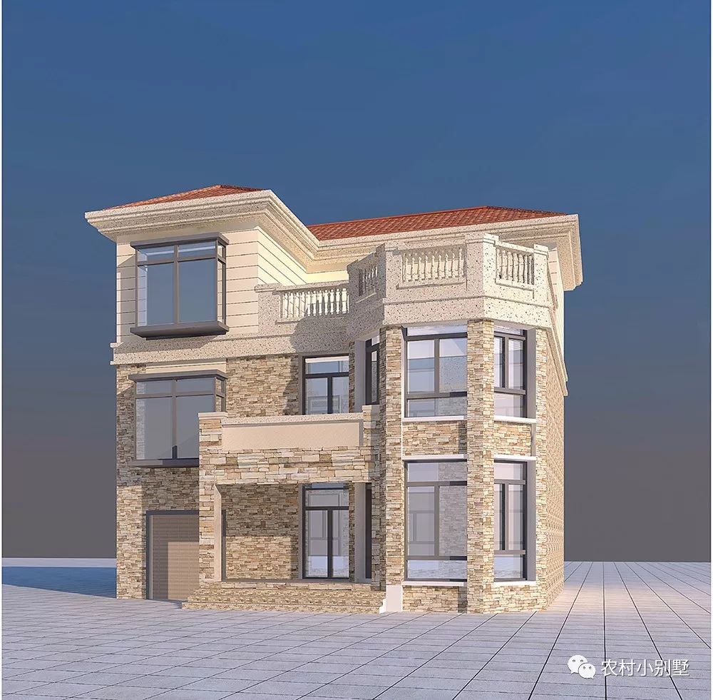 11x12米三層農(nóng)村小樓設(shè)計(jì)圖，造價(jià)25-30萬(wàn)，帶露臺(tái)和車庫(kù)